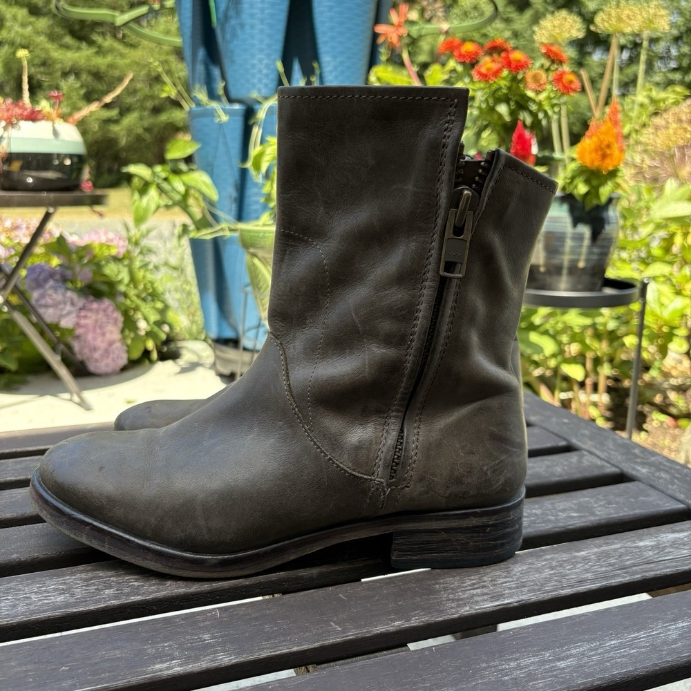 Hinge Womens ~9* Ankle Boots Moto Biker Grunge Distressed Leather Zip Up - Picture 6 of 16